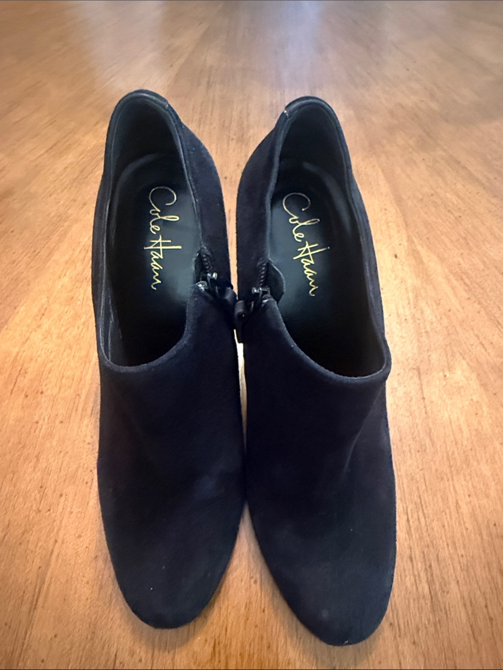 Cole Haan Black Suede Zip-Back Ankle Booties